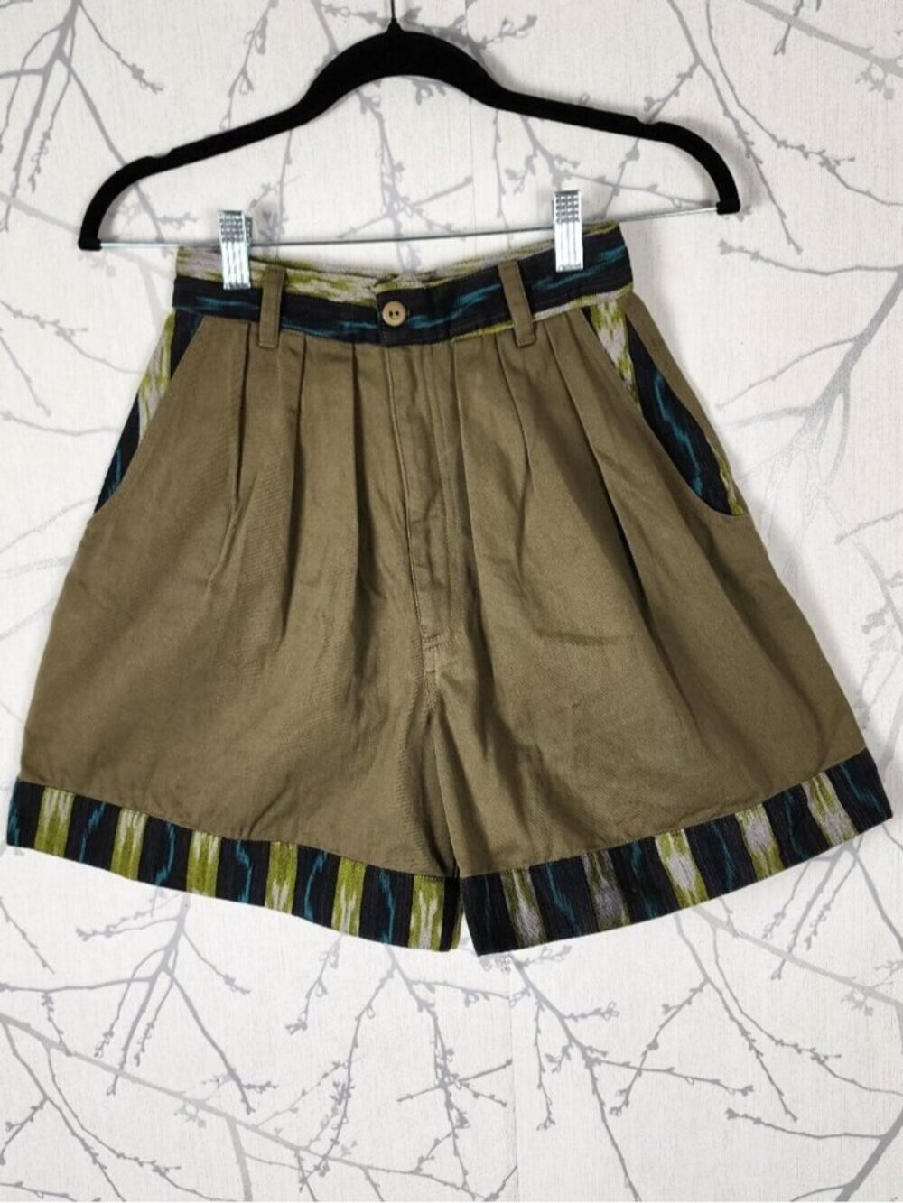 Savage Guatemala Green Cotton High Rise Pleated Shorts